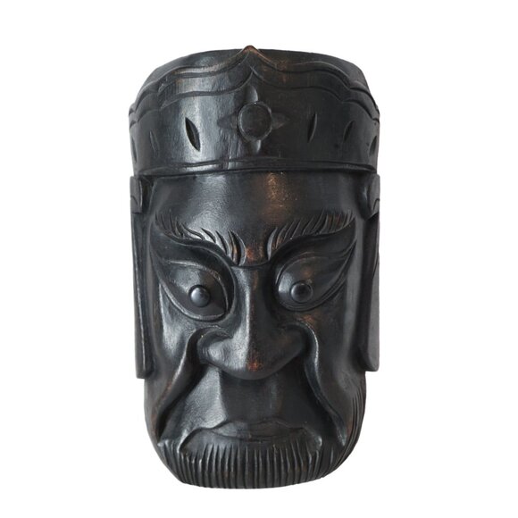 Vintage Hand-Carved Wooden Wall Mask With Bearded Face Design - Picture 1 of 5
